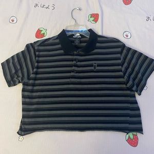 Black And Gray Striped Grunge Cropped Collared Shirt